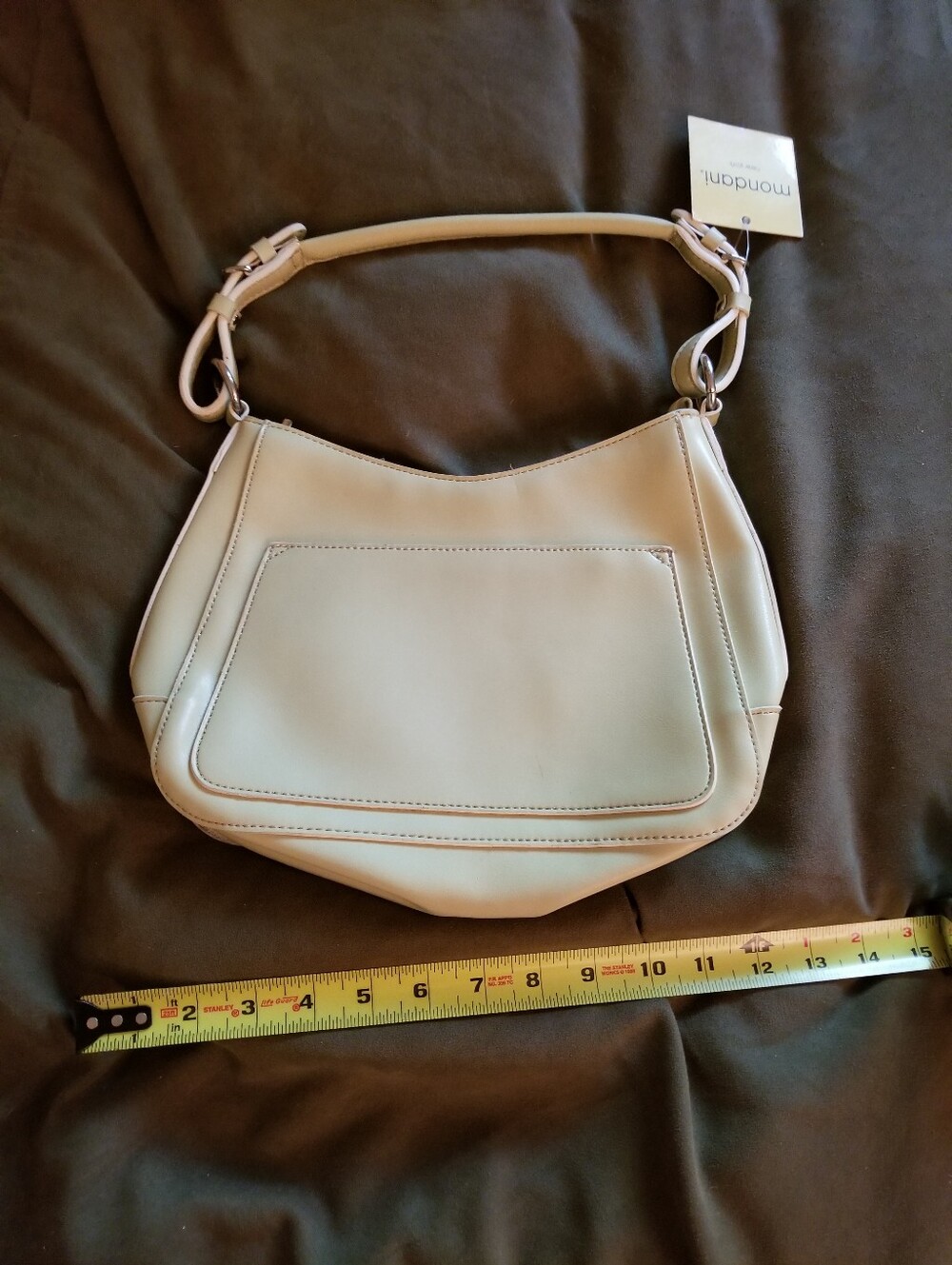 Mondani Cream Leather Shoulder Bag with Front Slip Pocket